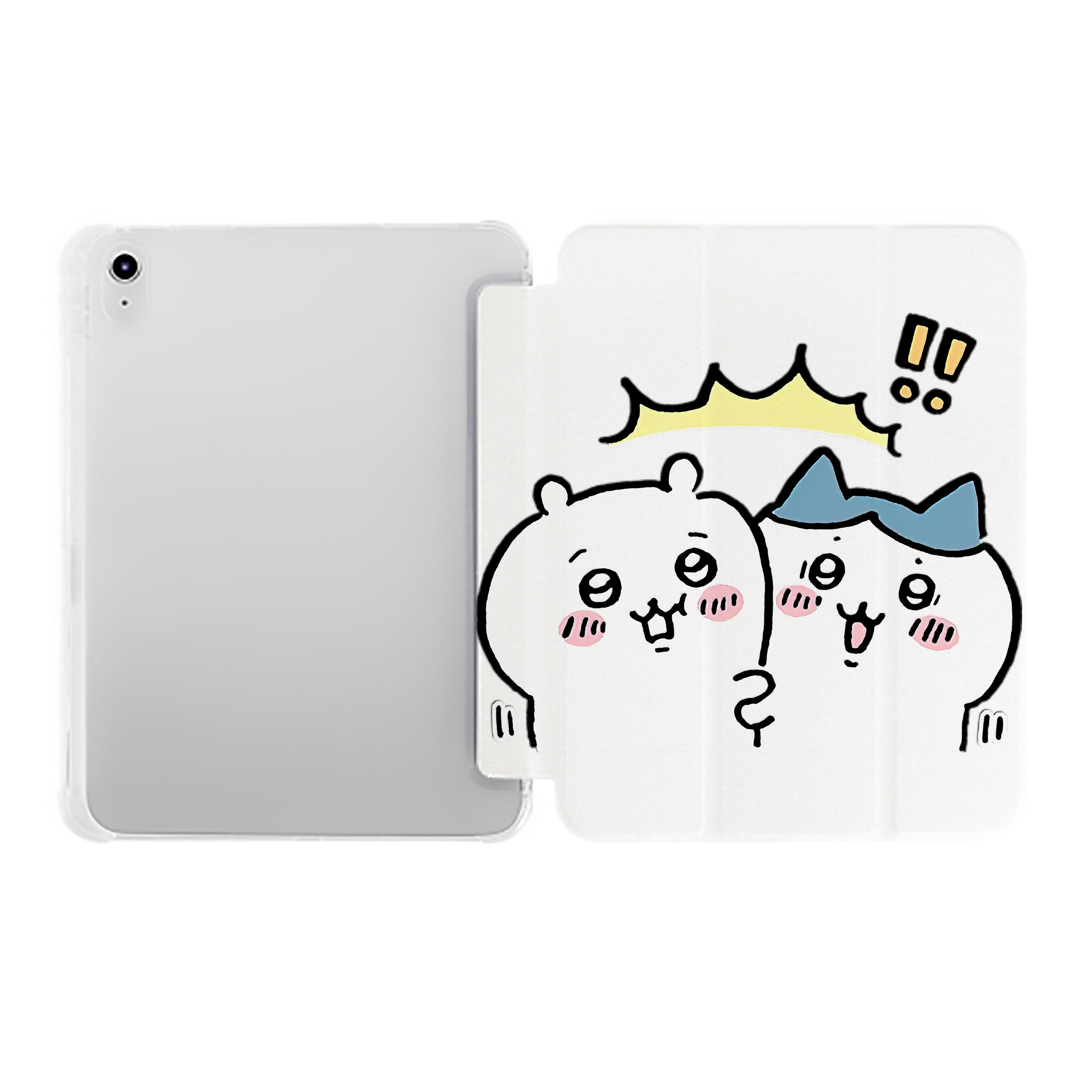 （画像用） ちいかわ ハチワレ Chii-kawa hachiware IPad ケース ペン収納付き 三つ折りスタンド PUレザー×シリコン 対応機種9.5/10.5/10.9インチ